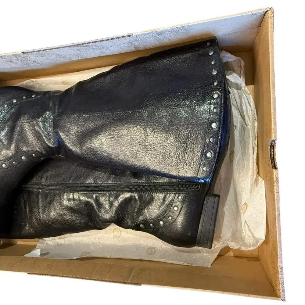 Born Lizzie Women’s Size 8 Black Leather Studded Knee-High Boots